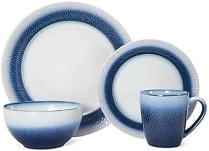 Pfaltzgraff Eclipse Blue 16-Piece Stoneware Dinnerware Set, Service for 4 with Dinner Plates, Salad Plates, Bowls and Mugs