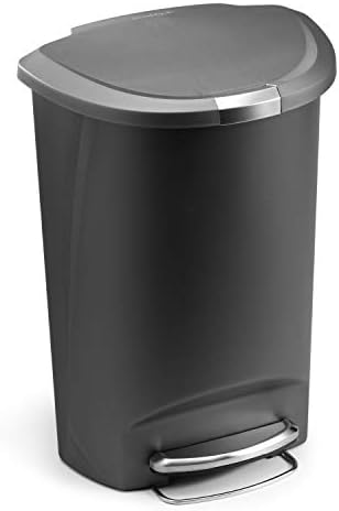 simplehuman 50 Liter / 13 Gallon Semi-Round Kitchen Step Trash Can with Secure Slide Lock, Black Plastic