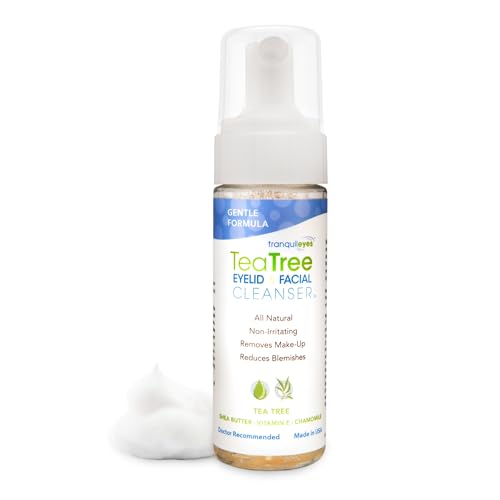EYEECO Gentle Tea Tree Oil Eyelid & Facial Cleanser, 6 oz | Non-Irritating Foaming Eyelid Cleanser & Face Wash with Tea Tree, Chamomile & Shea Butter