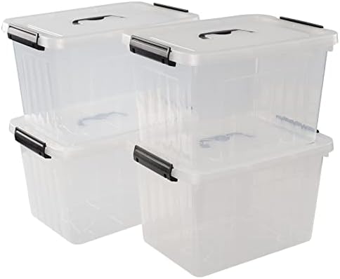 17.5 L Clear Plastic Storage Box, 4-Pack Latch Storage Bin