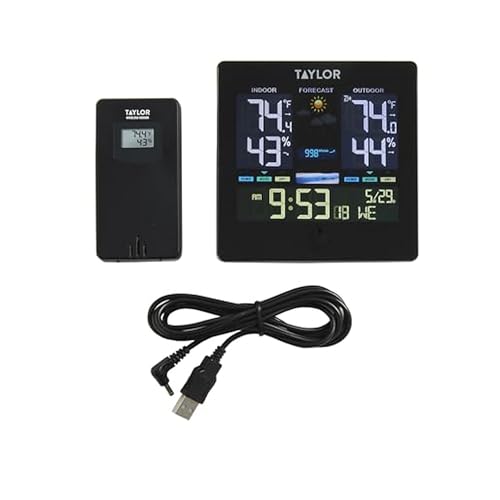 Taylor Wireless Digital Indoor Outdoor Thermometer, Easy to Read Numbers for Patio, Pool, and Indoor Areas, LCD, Black