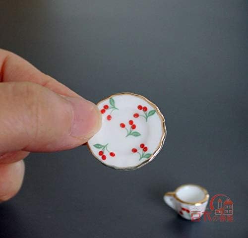 1/12 Dollhouse Miniatures Tea Coffee Set Pot Cup Doll House Porcelain Set; Green Leaf; Pot H: 1 1/3"