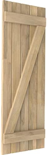 17 1/2"W x 48"H Americraft Five Board (2 Batten) Exterior Real Wood Joined Board-n-Batten Shutters w/Z-Bar (Per Pair), Unfinished