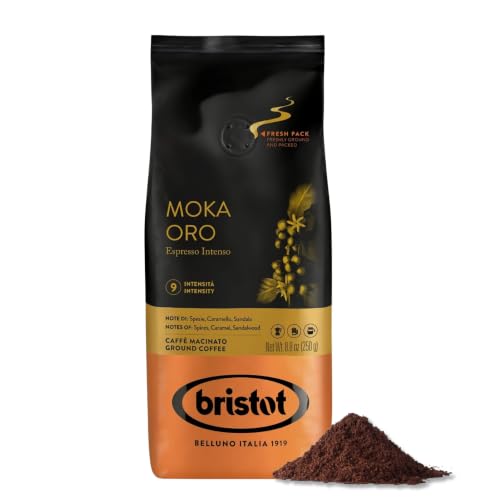 Bristot Espresso Cremoso Italiano Ground Coffee – Medium Roast, Rich & Smooth – 8.8oz (250g) Bag – Italian Ground Espresso for Home Machines