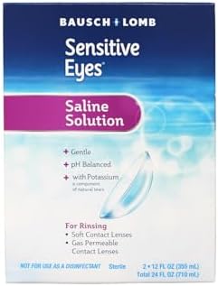 Contact Lens Solution by Bausch & Lomb, Saline Solution for Sensitive Eyes, for Soft Contact & Gas Permeable Lenses, 12 Fl Oz (Pack of 2)