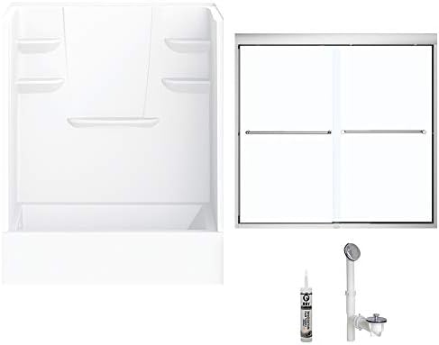 A2 6032CTSMINL-134561-WC Bath/Shower Kit with Door, 60-in L x 32-in W x 79-in H, White/Chrome