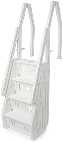 24 Inch in Pool Step Ladder, Adjustable Stair Entry System with Handrails and Non-Slip Surface for Above Ground Swimming Pools, White