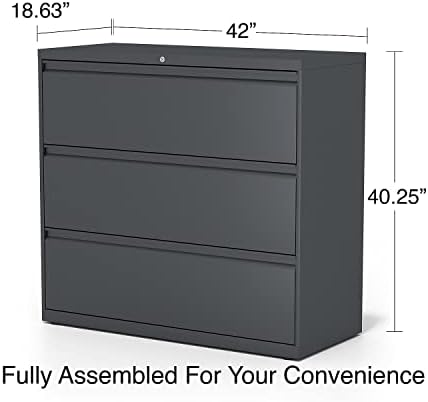 Lorell 3-Drawer Lateral File, 42 by 18-5/8 by 40-1/4-Inch, Charcoal