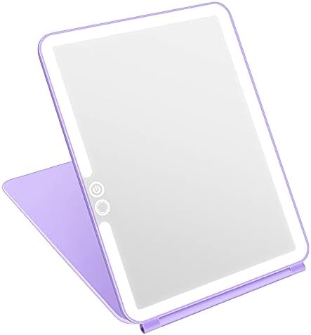 deweisn Folding Lighted Makeup Mirror with 72 LEDs 3 Colors Light Modes USB Rechargable 1800mA Batteries Portable Ultra Thin Compact Vanity Mirror