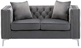 Lilola Home Lorreto Gray Velvet Loveseat