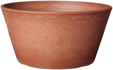 PSW Pot Collection TD25TC Plastic/Stone/Wood Composite Shallow Bulb Pan - No Drainage Hole (Drillable), Planter for Succulents, Bonsai, Fairy Gardens, Herbs, 10-inch, Terra Cotta Color