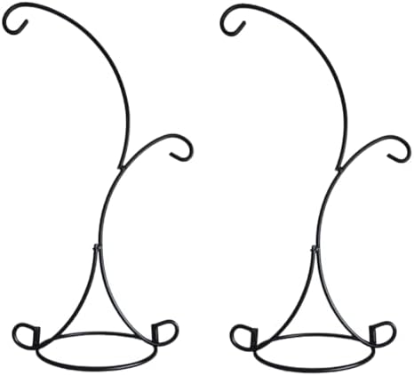 Ornament Display Stand Iron Pothook Stand for Hanging Glass Terrarium/Picture (Double-Hook, Black)