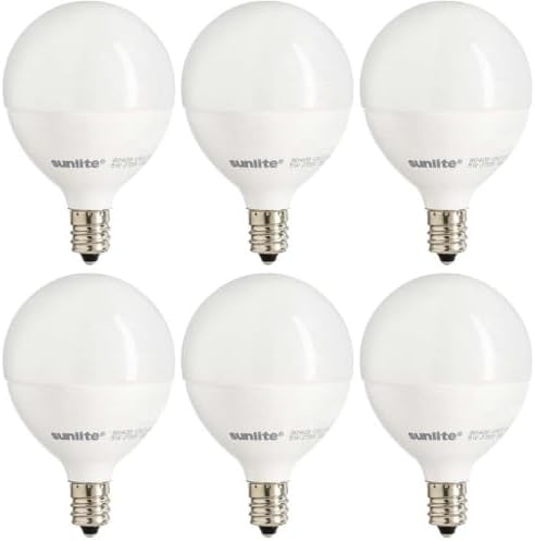 Sunlite G16.5 Light Bulb LED, 5W (40W Equiv.), 350 Lumens, Dimmable, Type G Globe Shape E12 Candelabra Base, Short Bulbs, Vanity Mirror Bulbs, 2700K Soft White, Frosted, 6 Count