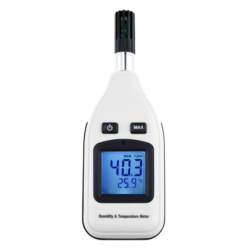 Digital Humidity 0~100% RH and Temperature Meter, 30~70°C, MAX/MIN Hold, Handheld Portable with LCD Backlight
