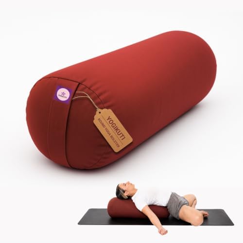 Yogikuti Iyengar Yoga Bolster for Restorative Yoga and Meditation – Lightweight Cotton Support Pillow with Handle for Easy Carry