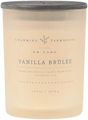 DW Home Charming Farmhouse Collection Vanilla Brulee Scented 2 Wick Candle Topped with a Rustic Wooden Lid