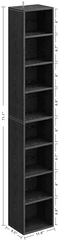 IRONCK Tall Narrow Bookshelf 8 Tiers, Compact Corner Bookcase, Floor Standing Display Storage Shelves 71 in Tall, Easy to Match for Living Room, Office, Study, Bedroom