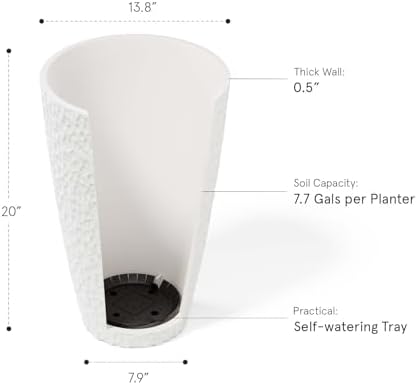 LA JOLIE MUSE Tall White Planter for Indoor Plants,20 Inch Tall Round Planter, Modern Flower Pot Containers,Large Decorative Tree Plant Pot,1 Pack