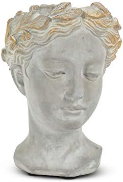 Abbott Collection Large Woman Head Planter | Hand-Finished Greco-Roman Style, Indoor & Outdoor, For Flowers & Succulents, Cement, Gray, 10"H