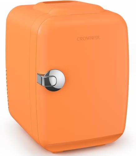 CROWNFUL Mini Fridge, 4 Liter/6 Can Portable Cooler and Warmer Personal Refrigerator for Skin Care, Cosmetics, Beverage, Food, Great for Bedroom