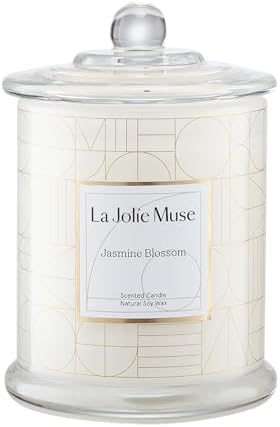 LA JOLIE MUSE Jasmine Floral Scented Candles for Home, Natural Soy 70 Hrs | Luxury White Jar Candle, Clean Non Toxic, Decorative Candle for Candle Warmer, Gifts for Women & Mom, Floral Engaged Candles
