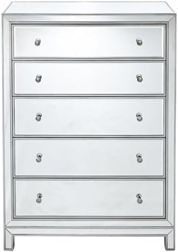 Reflexion 5 Drawer 48" Mirrored Chest in Antique Silver