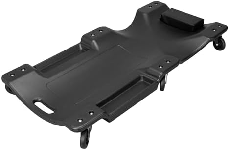 BIG RED TRP6240 Torin Blow Molded Plastic Rolling Garage/Shop Creeper: 40" Mechanic Cart with Padded Headrest, Dual Tool Trays and 6 Casters, Red