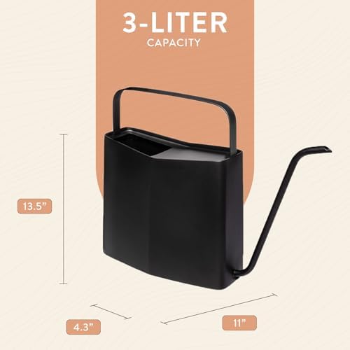 Modern Sprout Brass Watering Can - 3L Stainless Steel - Long Spout (Black)