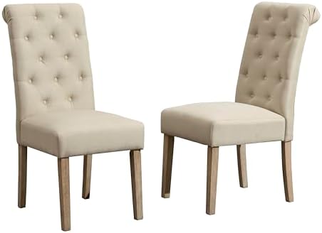 Roundhill Furniture Habit Solid Wood Tufted Parsons Dining Chair (Set of 2), Tan