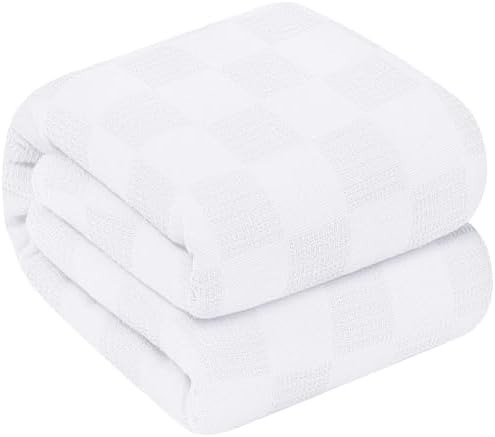 Oakias 100% Cotton Blanket Queen Size, White 90 x 90 Inches – 350 GSM Soft