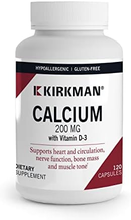 Kirkman's purest Calcium 200 mg - Hypoallergenic 120 Vegetarian Capsules | Gluten and Casein Free | Tested for More Than 950 Environmental