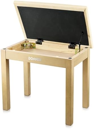 Donner Piano Bench with Storage, Solid Wood Keyboard Bench Piano Bookcase Stool Chair Seat with High-Density Sponges Pad, Black