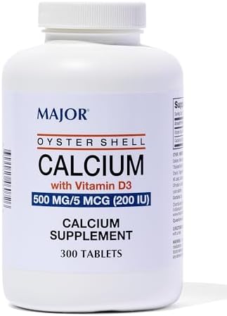 Major Oyster Shell Calcium with Vitamin D3 500 mg / 5 mcg (200 IU) - Daily Calcium Supplement - 300 Tablets (1 Pack)