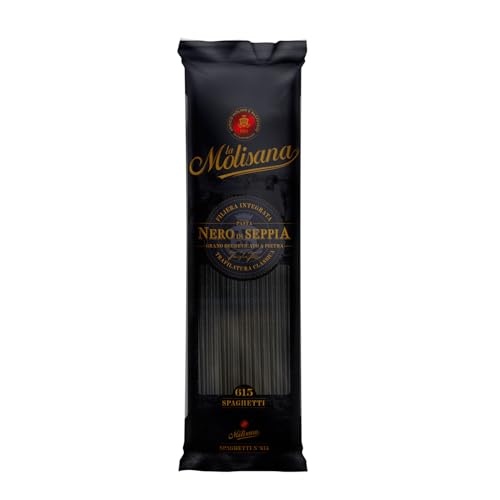 La Molisana Spaghetti Ink Squid N°615 Pasta, 1.1 lb, Premium Italian Squid Ink Pasta with Durum Wheat Semolina & Cuttlefish Ink