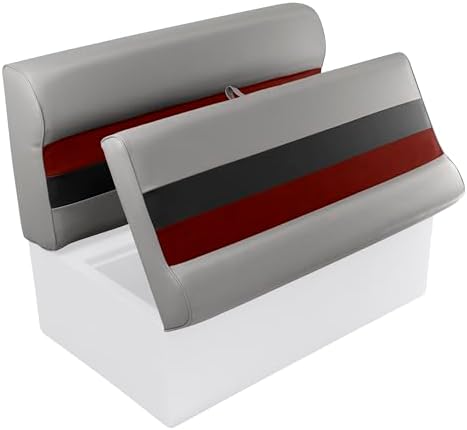 Wise 8WD100-1012 Deluxe Series 37" Pontoon Bench Seat Cushion Set (8WD100-1B-221 Base Required to Complete), Grey/Red/Charcoal