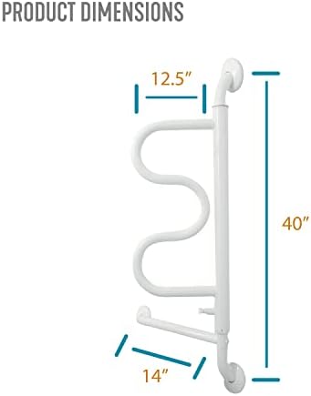 Stander Curve Grab Bar with Handrail, Bathroom Security Assist Railing for Toilet, Shower, and Bathtub Aid, Rotating Safety Handle