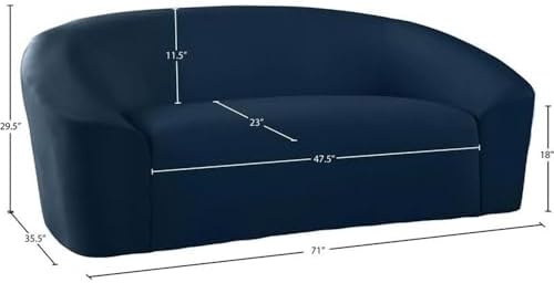 Meridian Furniture 610Black-L Riley Collection Modern | Contemporary Velvet Upholstered Loveseat with Rounded Contemporary Design, Black