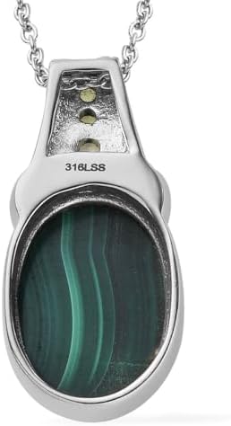 SHOP LC DELIVERING JOY Stainless Steel Malachite Peridot Birthstone Pendant Necklace for Women Jewelry Size 20" Birthday Gifts for Women