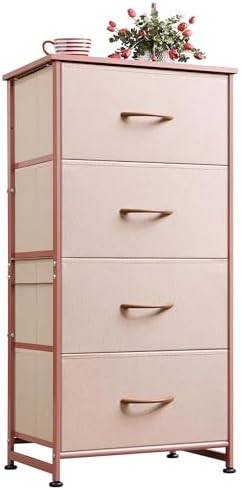 WLIVE Small Dresser Nightstand for Bedroom, 4 Drawers, Light Grey | 4 vertical fabric drawers, Space-saving tower, Bedroom or closet use, Chest of drawers, Dresser for small spaces