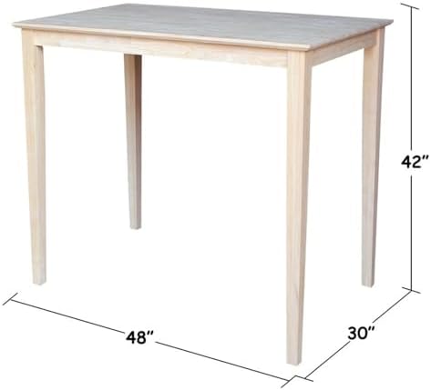 International Concepts Table Top Solid with Wood Bar Height Shaker Legs, 30 by 48-Inch, Unfinished
