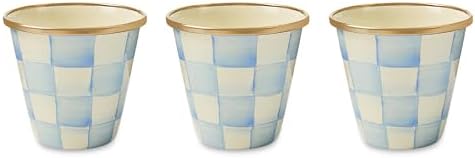 MACKENZIE-CHILDS Enamel Herb Pot Set, Small, Black-and-White Courtly Check | Hand-painted design, small plant pots for herbs or flowers, 8-ounce capacity per pot, set of 3