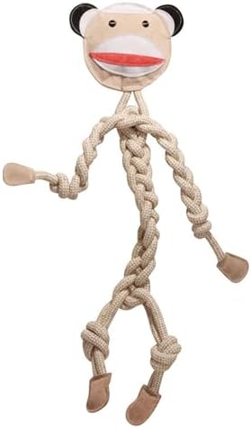 HuggleHounds Natural Rope Knottie - Leather Dog Toys for Aggressive Chewers, All Natural Cotton, Interactive Leather Toy for Small or Large Dog Breeds, Tough & Durable Chew Toy - Stuey Sock Monkey
