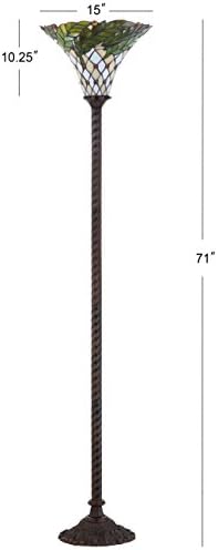 JONATHAN Y 71" Botanical Tiffany-Style Metal Torchiere Floor Lamp, Bronze | Handcrafted Stained Glass Bowl Shade, Traditional Standing Uplight