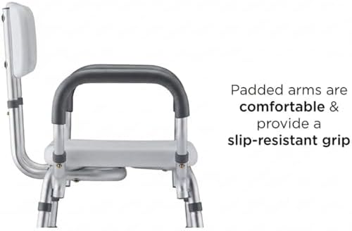 NOVA Bath Seat with Padded Removable Arms & Back, Shower Chair for Seniors, 300 lb Capacity, Adjustable Height 16"–21", Tool-Free Assembly