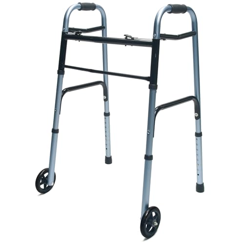 Lumex ColorSelect Walkers for Seniors, Rolling & Folding Adult Walker with Wheels, Pink