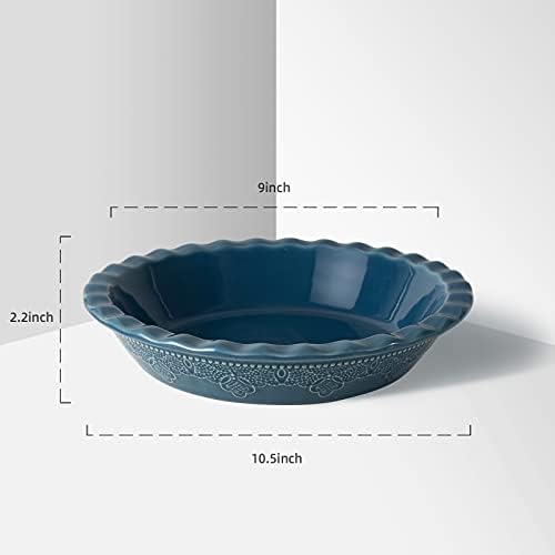 Fun Elements Pie Pan, 9 Inch Ceramic Pie Dish, Deep Dish Pie Pan with Lace Emboss, Ruffled Pie Plate for Baking