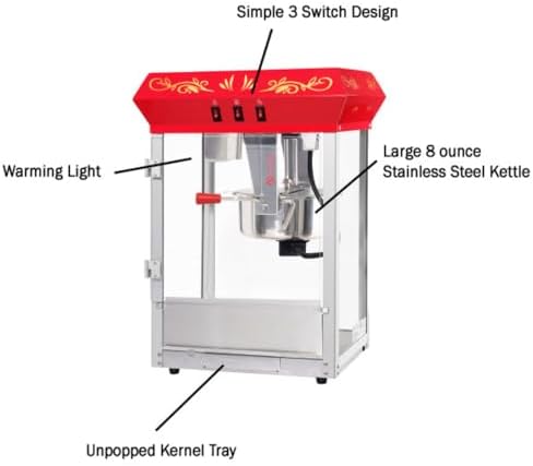 Great Northern Popcorn Company 6100 8 ounce Foundation Red Antique Style Popcorn Popper Machine, Red Floral, Counter-top Popper Machine