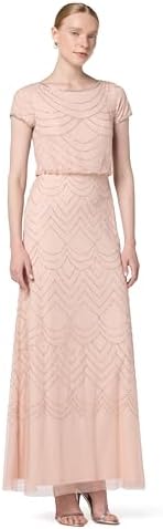 Adrianna Papell Womens Short Sleeve Blouson Beaded Gown