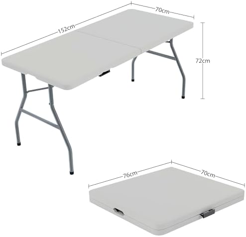Home Vida Heavy Duty Trestle Picnic Folding Table Silver, 5 feet