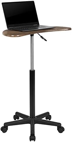 Flash Furniture Eve Sit to Stand Mobile Laptop Desk/Speaker's Lectern with Wheels, Modern Height-Adjustable Portable Standing Computer Desk, Black | Heavy Duty Nylon Base, Dual Wheel Casters